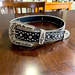 Genuine Leather & Rhinestone Studded Belt; 40”